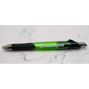 Huntington Bank Welcome Clear Green Black White Silver Advertising Ballpoint Pen